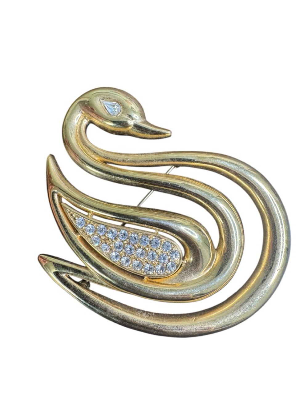 Gold Swan Brooch with Clear Crystal Wing Accent Vintage Lady Remington LR